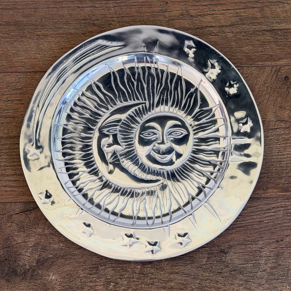 Vintage Sun Moon Plate Mexican Folk Art Celestial Vari Diseños